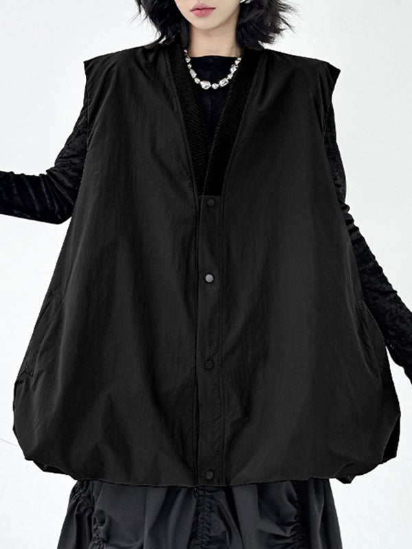 A-Line Hipster Buttoned Solid Color V-Neck Vest Top