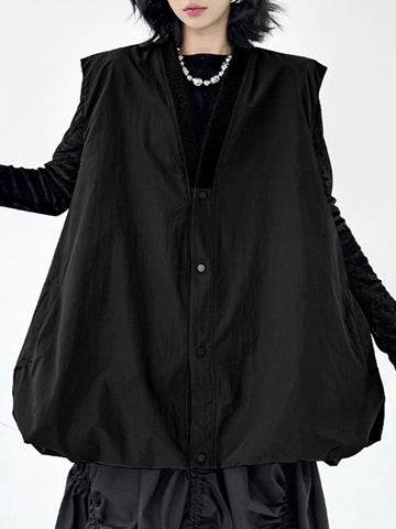 A-Line Hipster Buttoned Solid Color V-Neck Vest Top