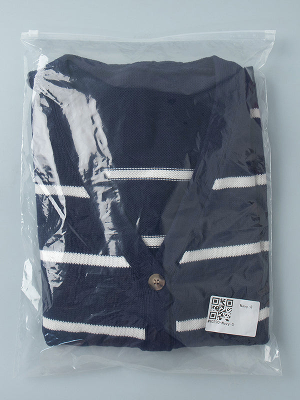 Long Sleeves Loose Split-Joint Striped V-Neck Cardigan Tops