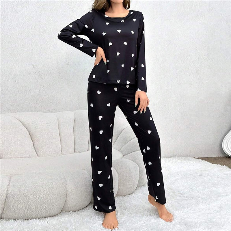 Women Casual Heart Print Pajamas Longewear Two-Piece Set