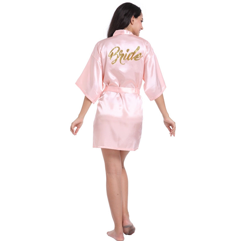 Women Fashion Casual Letter Printed Long-Sleeve Lace-Up Dress Pajamas