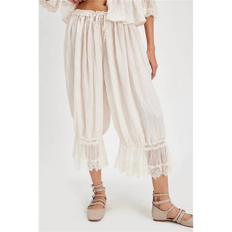 Women Fashion Elegant Lace Hollow-Out Lace-Up Pajamas Pants