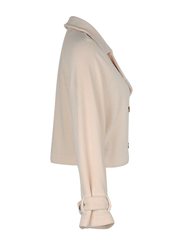 Long Sleeves Loose Buttoned Split-Joint Notched Collar Outerwear