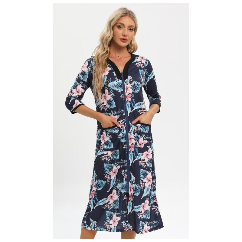 Women Fashion Floral Print Zip Pajamas