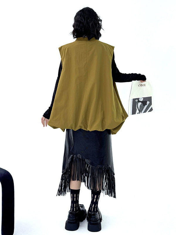 A-Line Hipster Buttoned Solid Color V-Neck Vest Top