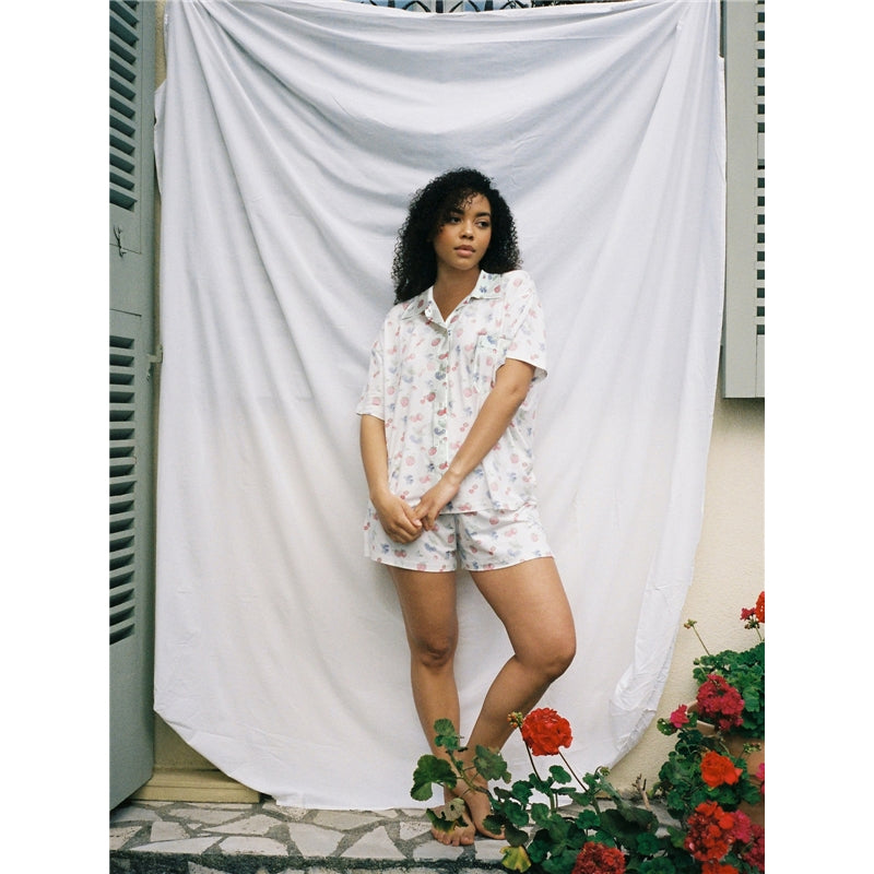 Women Fashion Casual Floral Printed Short-Sleeve Blouse Loose Shorts Pajamas Two-Piece Set