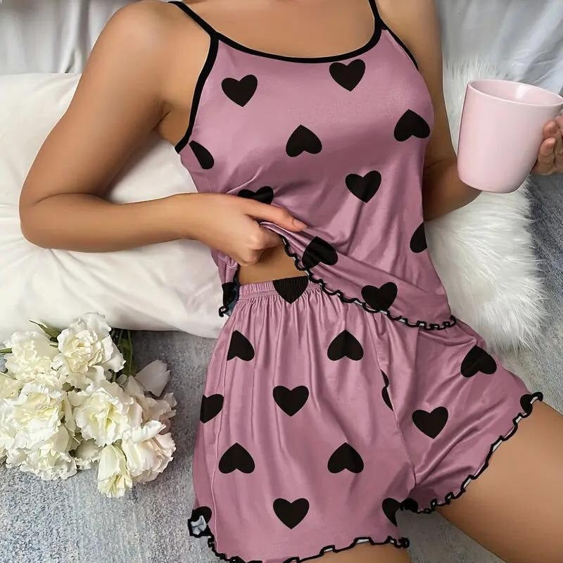 Summer Women Fashion Sexy Dot Bow Printed Camisole Shorts Home Pajamas Two-Piece Set