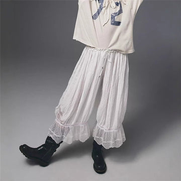 Women Fashion Elegant Lace Hollow-Out Lace-Up Pajamas Pants