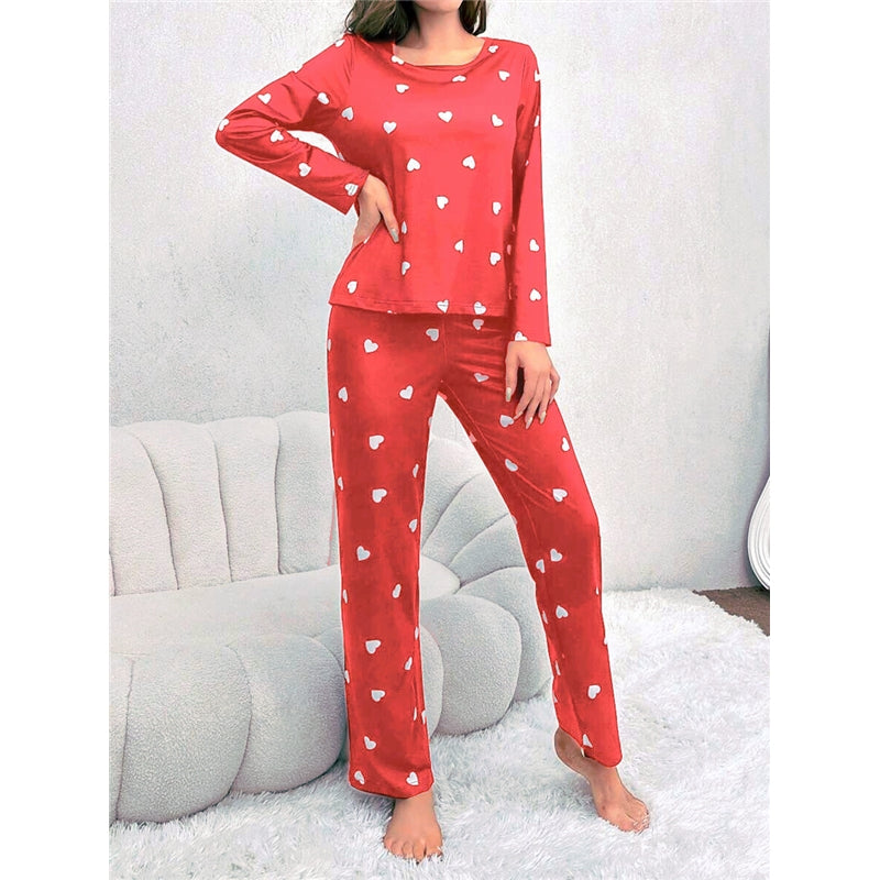 Women Casual Heart Print Pajamas Longewear Two-Piece Set