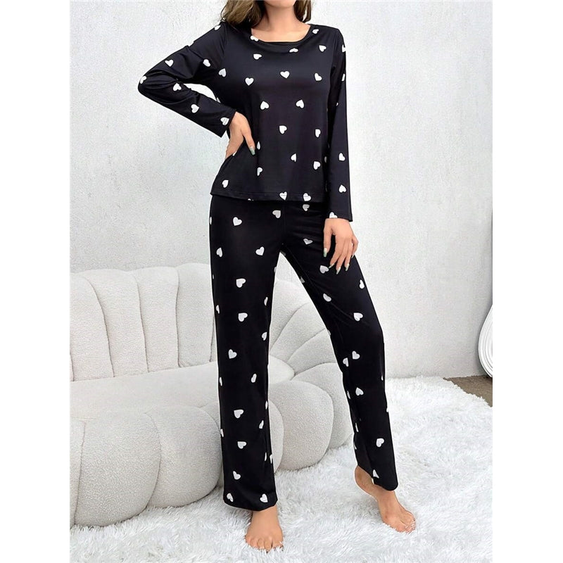 Women Casual Heart Print Pajamas Longewear Two-Piece Set