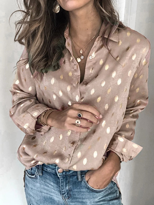 Long Sleeves Loose Bronzing Buttoned Lapel Blouses&Shirts Tops