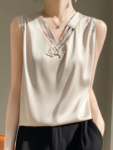 Loose Plus Size Solid Color V-Neck Vest Top