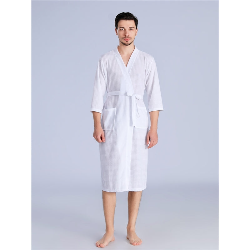 Fashion Casual Solid Color Waffle Thin Long-Sleeve Lace-Up Pajamas