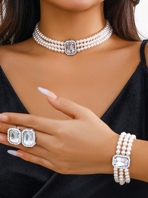 Geometric Layered Rhine Stones Bracelet Accessories + Necklaces Accessories + Earrings Accessories