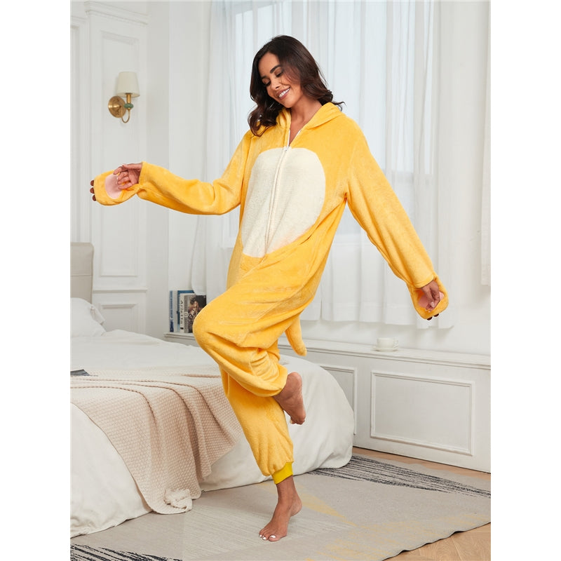 Women Cartoon Cute Milk Dragon Zipper Hooded One-Piece Home Pajamas