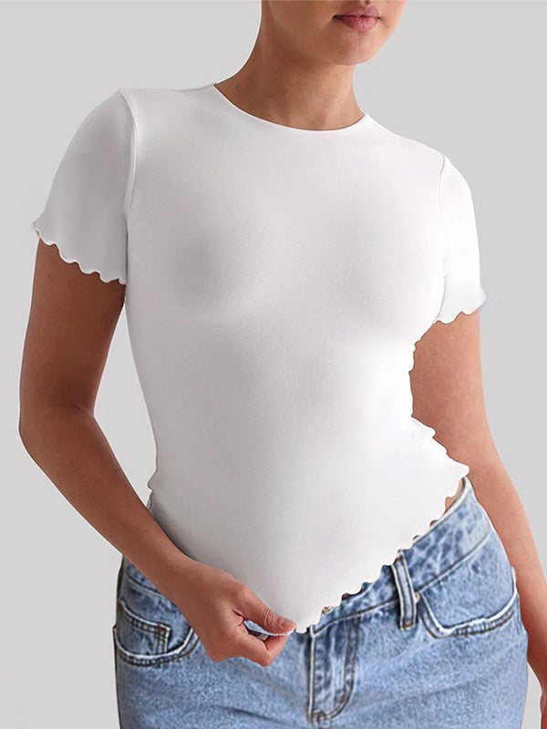 Short Sleeves Skinny Solid Color Round-Neck T-Shirts Tops
