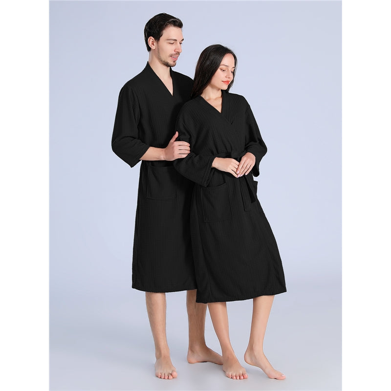 Fashion Casual Solid Color Waffle Thin Long-Sleeve Lace-Up Pajamas