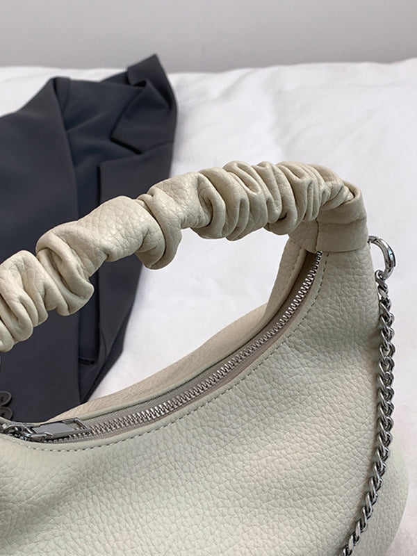 Chains Pleated Solid Color Zipper Crossbody Bags Handbags