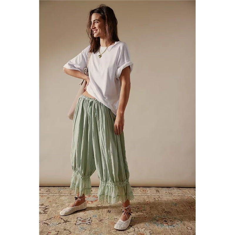 Women Fashion Elegant Lace Hollow-Out Lace-Up Pajamas Pants