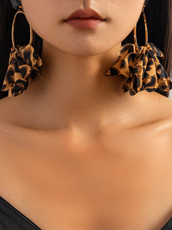 Geometric Leopard Three-Dimensional Flower Drop Earrings