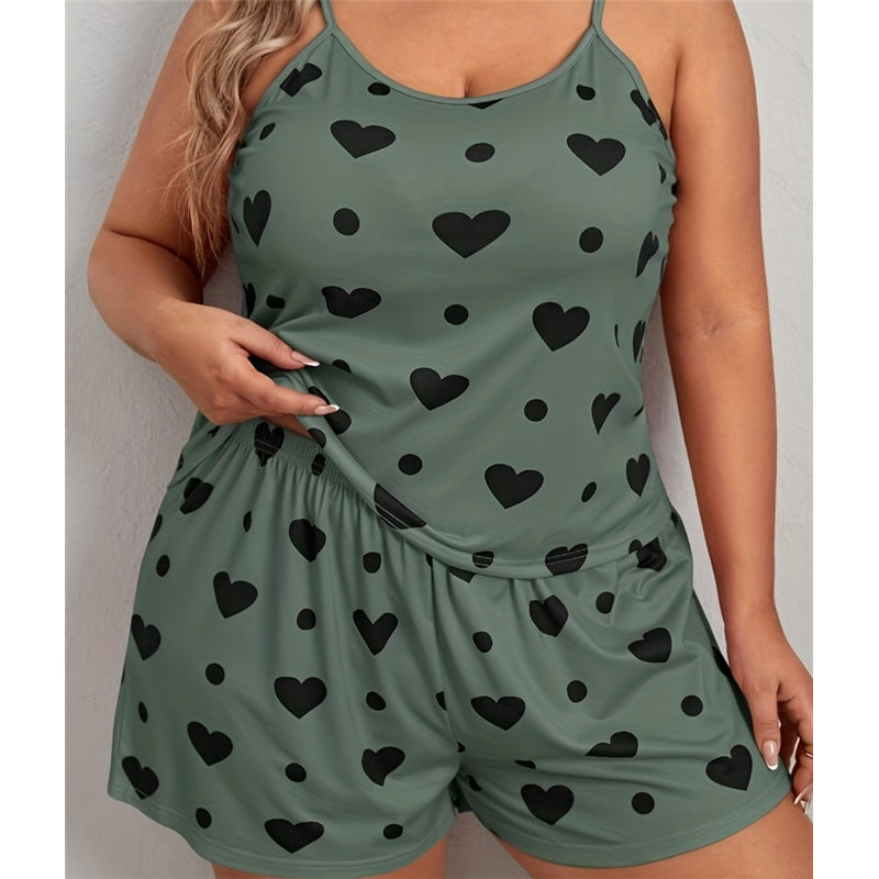 Women Plus Size Fashion Heart Print Pajamas Two-Piece Set