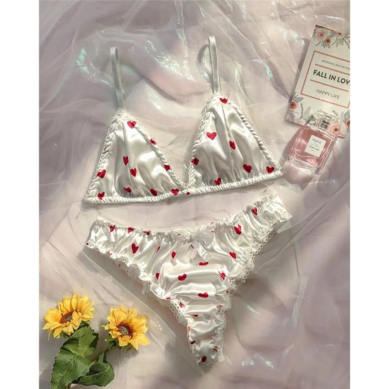 Women Fashion Love Printed Sexy Lingerie Two-Piece Set