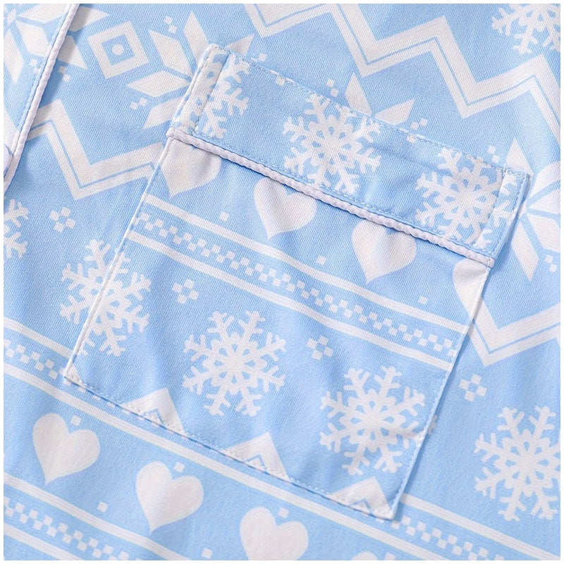 Women Fashion Snowflake Print Pajamas Two-Piece Set