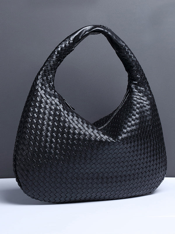 Geometric Solid Color Split-Joint Woven Zipper Bags Handbags