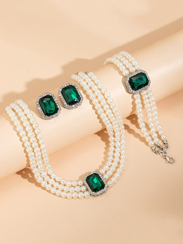 Geometric Layered Rhine Stones Bracelet Accessories + Necklaces Accessories + Earrings Accessories