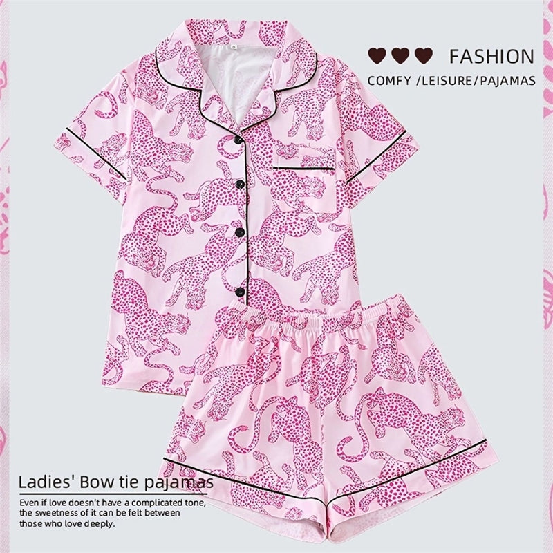 Women Pink Leopard Print Pajamas