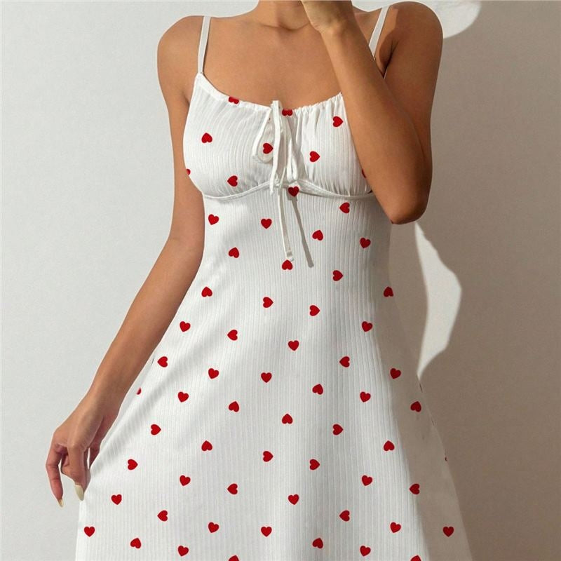 Women Fashion Sexy Love Printed Spaghetti Strap Pajamas