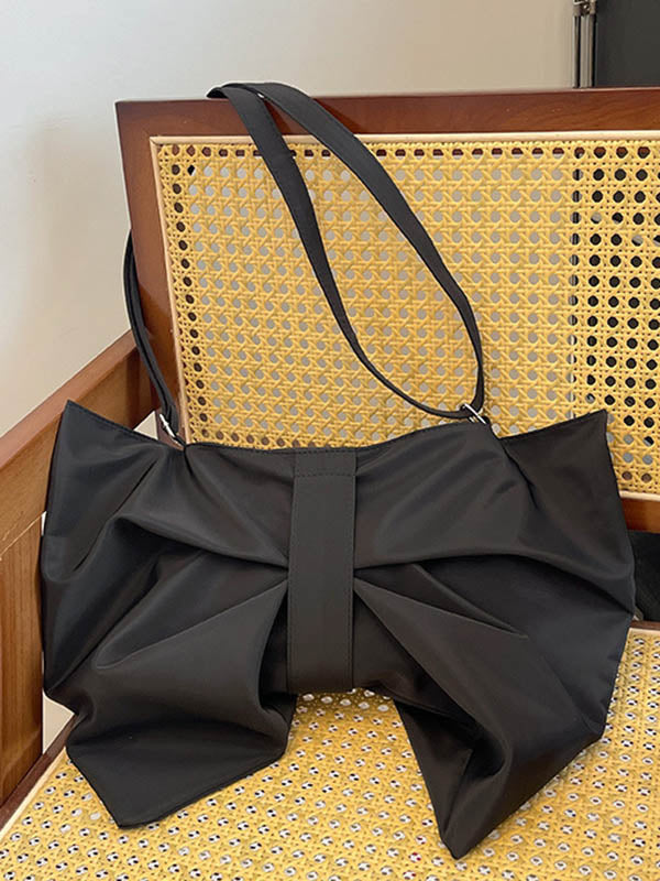 Bowknot Solid Color Zipper Shoulder Bags