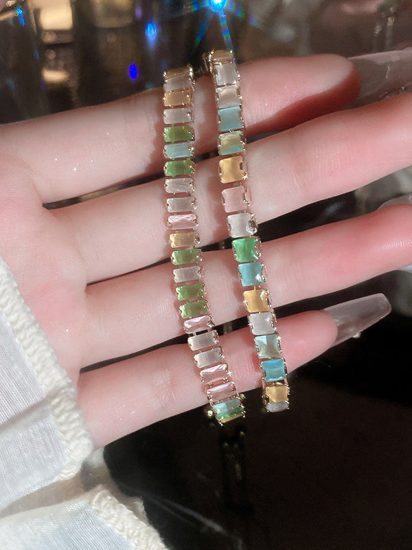 Adjustable Contrast Color Geometric Rhine Stones Bracelet Accessories