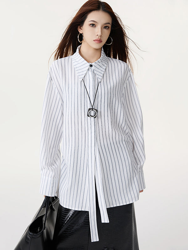 Long Sleeves Loose Striped Lapel Collar Blouses&Shirts Tops