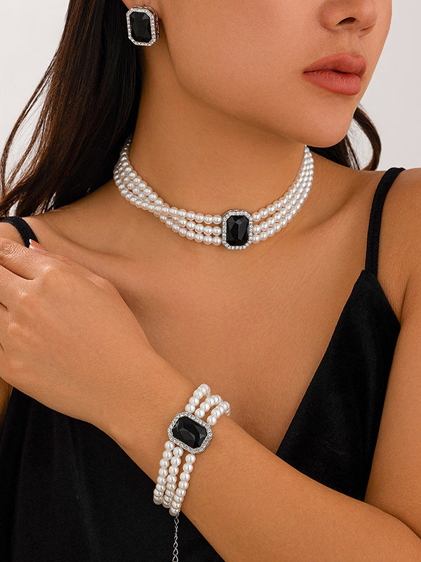 Geometric Layered Rhine Stones Bracelet Accessories + Necklaces Accessories + Earrings Accessories