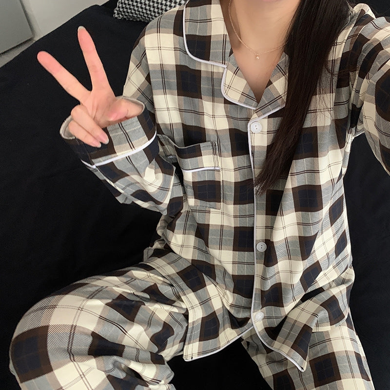 Women Fashion Casual Autumn Printed Lapel Long-Sleeve Blouse Loose Pants Pajamas Two-Piece Set