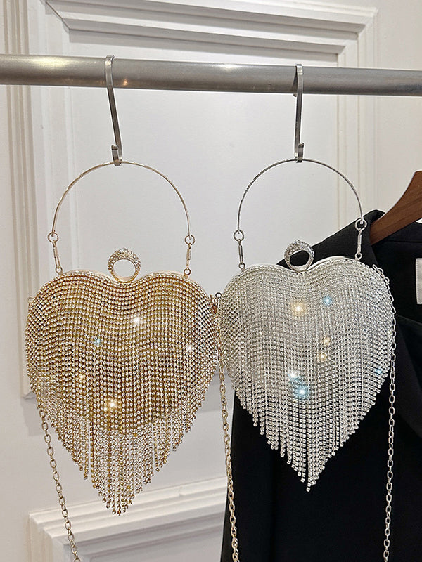 Heart Shape Shiny Tasseled Evening Bags & Clutches