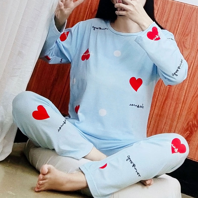 Women Fashion Casual Spring And Autumn Printed Round Neck Long Sleeve T-Shirt Loose Pants Pajamas Set