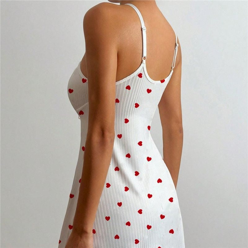 Women Fashion Sexy Love Printed Spaghetti Strap Pajamas