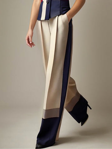 High Waisted Loose Contrast Color Elasticity Pockets Pants Trousers