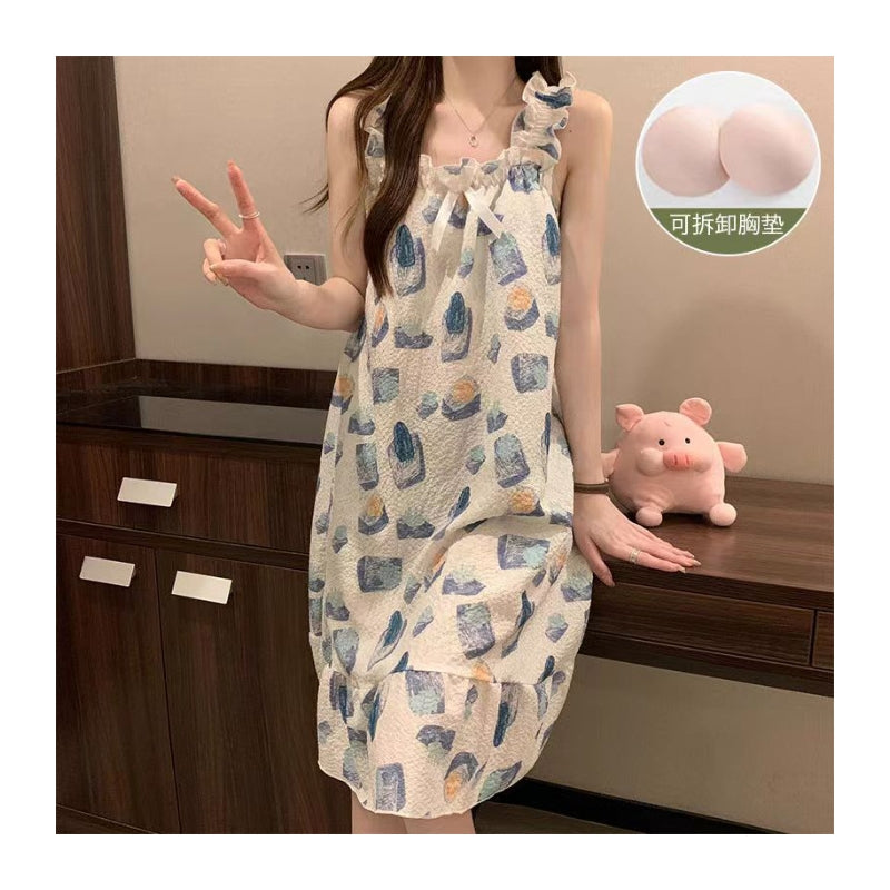 Women Fashion Floral Print Loose Nightgown
