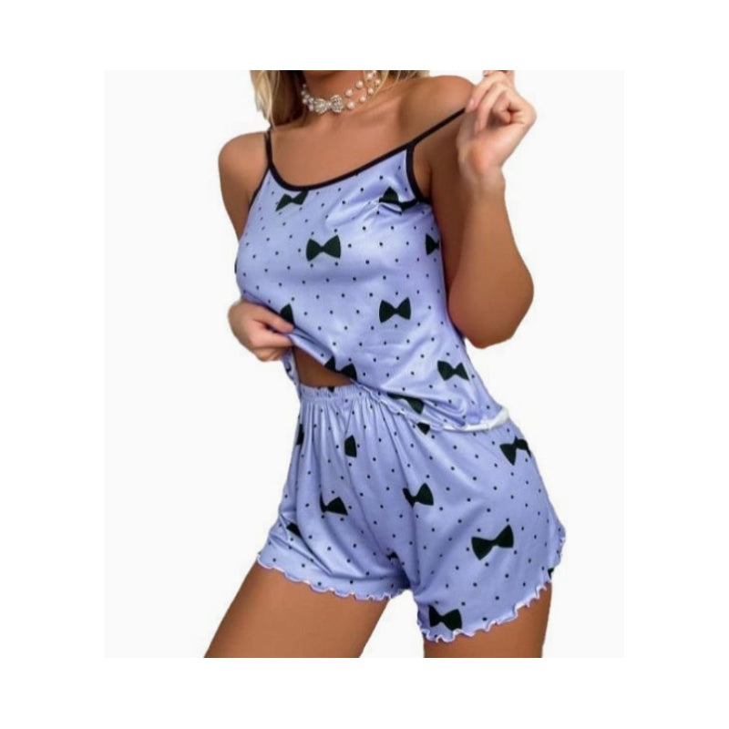 Women Fashion Sexy Love Printed Camisole Loose Shorts Pajamas Two-Piece Set