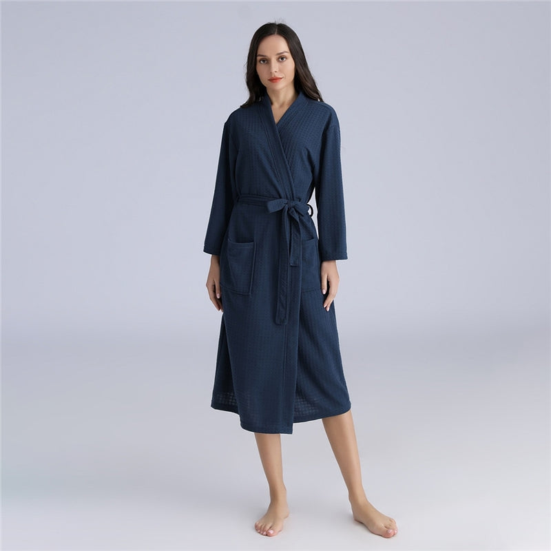 Fashion Casual Solid Color Waffle Thin Long-Sleeve Lace-Up Pajamas