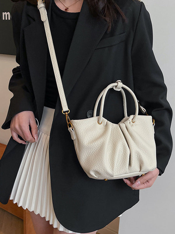 Pleated Solid Color Zipper Crossbody Bags Handbags