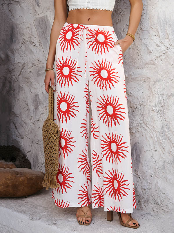 High Waisted Loose Contrast Color Drawstring Pockets Pants Trousers