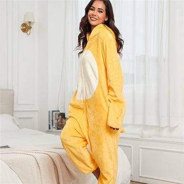 Women Cartoon Cute Milk Dragon Zipper Hooded One-Piece Home Pajamas