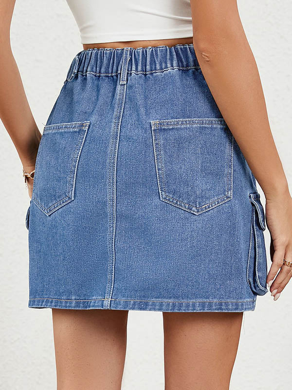 High Waisted Loose Adjustable Elasticity Pockets Split-Joint Skirts Bottoms