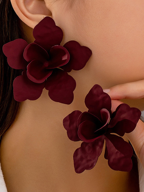 Flower Shape Solid Color Drop Earrings