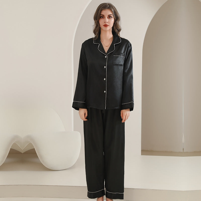 Women Fashion Casual Lapel Long Sleeve Blouse Loose Pants Pajamas Two-Piece Set