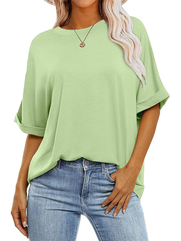 Raglan Sleeve Solid Color Split-Joint Round-Neck T-Shirts